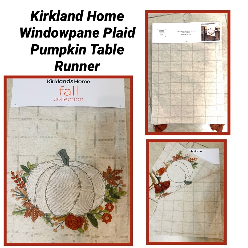 Kirkland Home Windowpane Plaid Pumpkin Table Runner